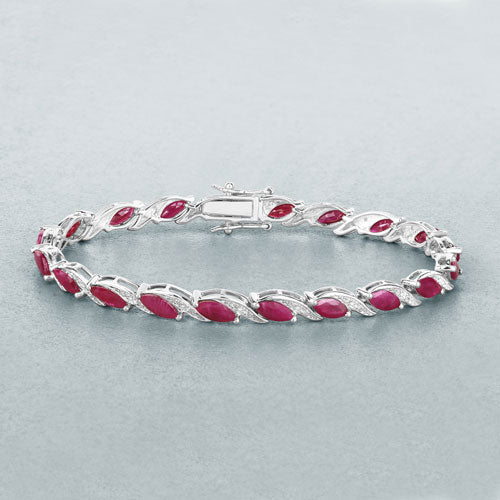 7.78 Carat Genuine Ruby and White Diamond 10K White Gold Bracelet - Image 5