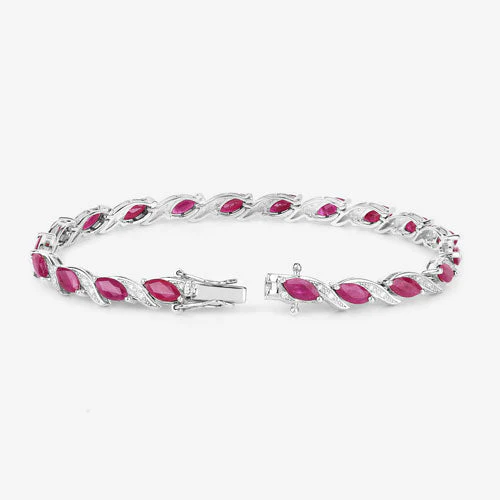 7.78 Carat Genuine Ruby and White Diamond 10K White Gold Bracelet - Image 7