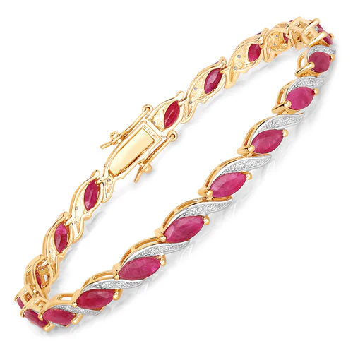 7.78 Carat Genuine Ruby and White Diamond 10K Yellow Gold Bracelet