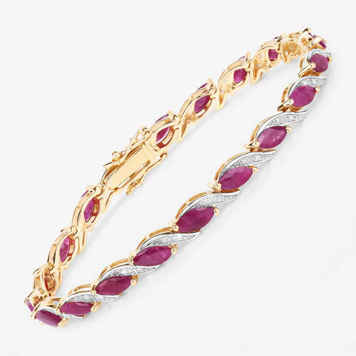 7.78 Carat Genuine Ruby and White Diamond 10K Yellow Gold Bracelet - Image 10
