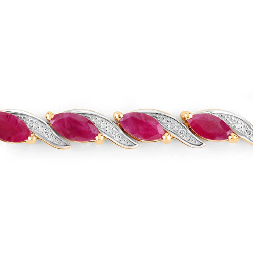 7.78 Carat Genuine Ruby and White Diamond 10K Yellow Gold Bracelet - Image 2