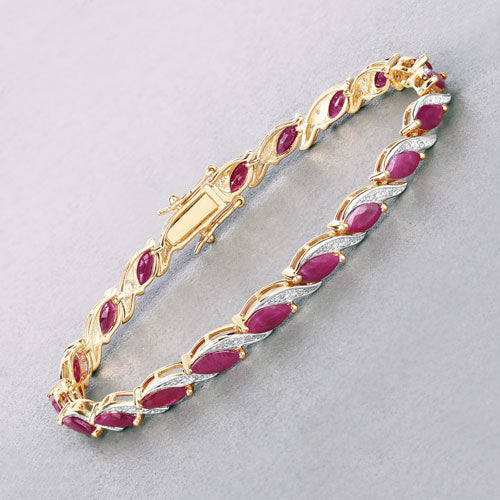 7.78 Carat Genuine Ruby and White Diamond 10K Yellow Gold Bracelet - Image 4