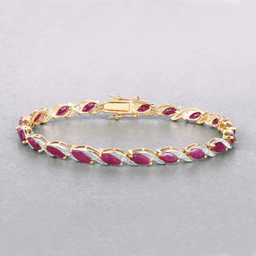 7.78 Carat Genuine Ruby and White Diamond 10K Yellow Gold Bracelet - Image 5