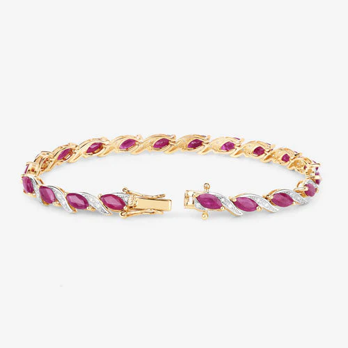 7.78 Carat Genuine Ruby and White Diamond 10K Yellow Gold Bracelet - Image 7