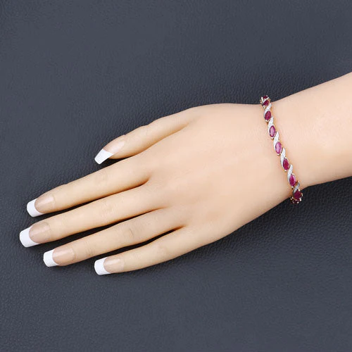 7.78 Carat Genuine Ruby and White Diamond 10K Yellow Gold Bracelet - Image 8