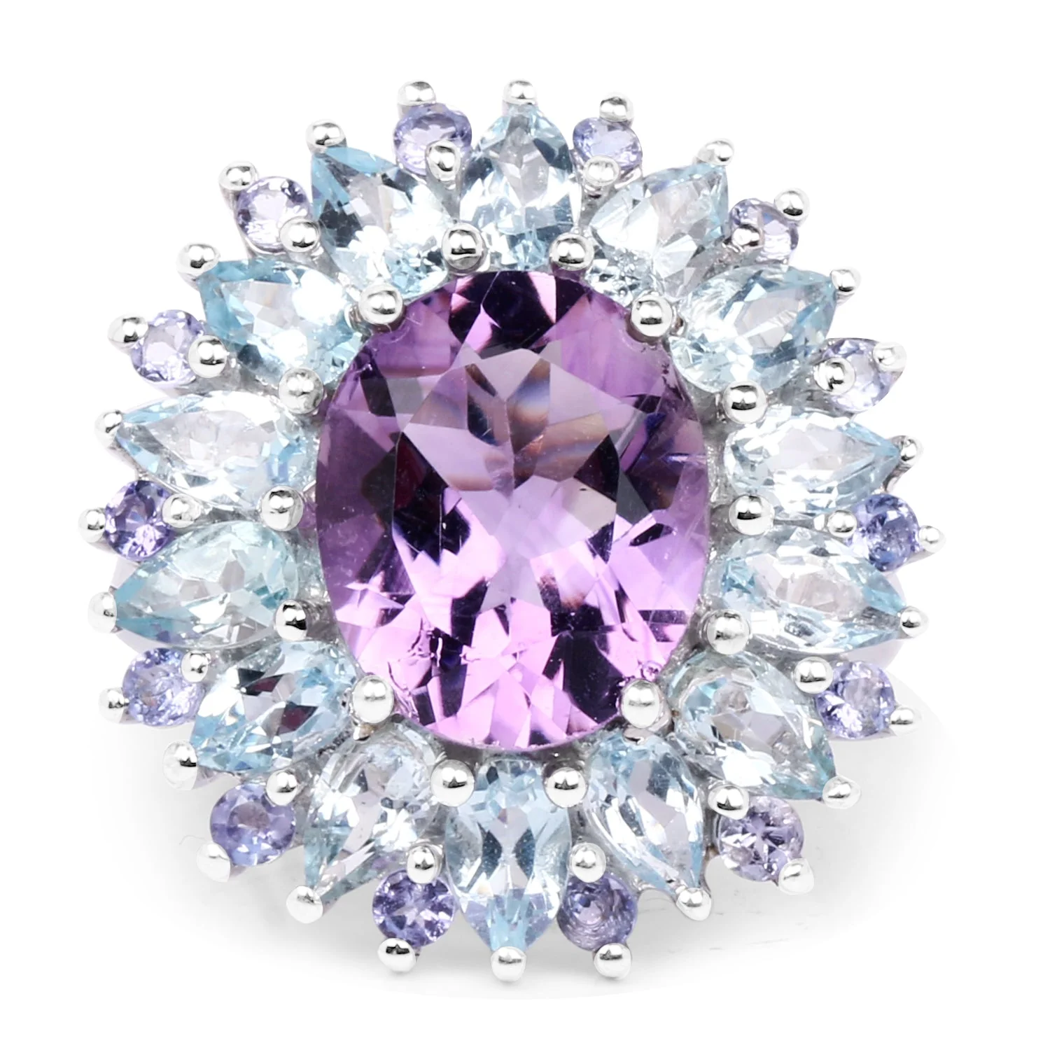 "7.79 Carat Genuine Amethyst, Blue Topaz and Tanzanite .925 Sterling Silver Ring - Image 3