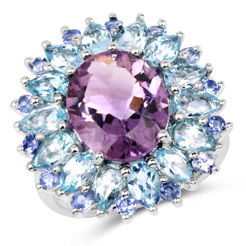 "7.79 Carat Genuine Amethyst, Blue Topaz and Tanzanite .925 Sterling Silver Ring - Image 4