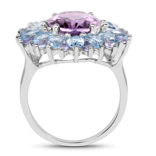 "7.79 Carat Genuine Amethyst, Blue Topaz and Tanzanite .925 Sterling Silver Ring - Image 5