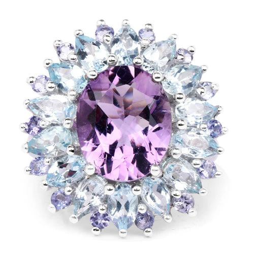 "7.79 Carat Genuine Amethyst, Blue Topaz and Tanzanite .925 Sterling Silver Ring - Image 6
