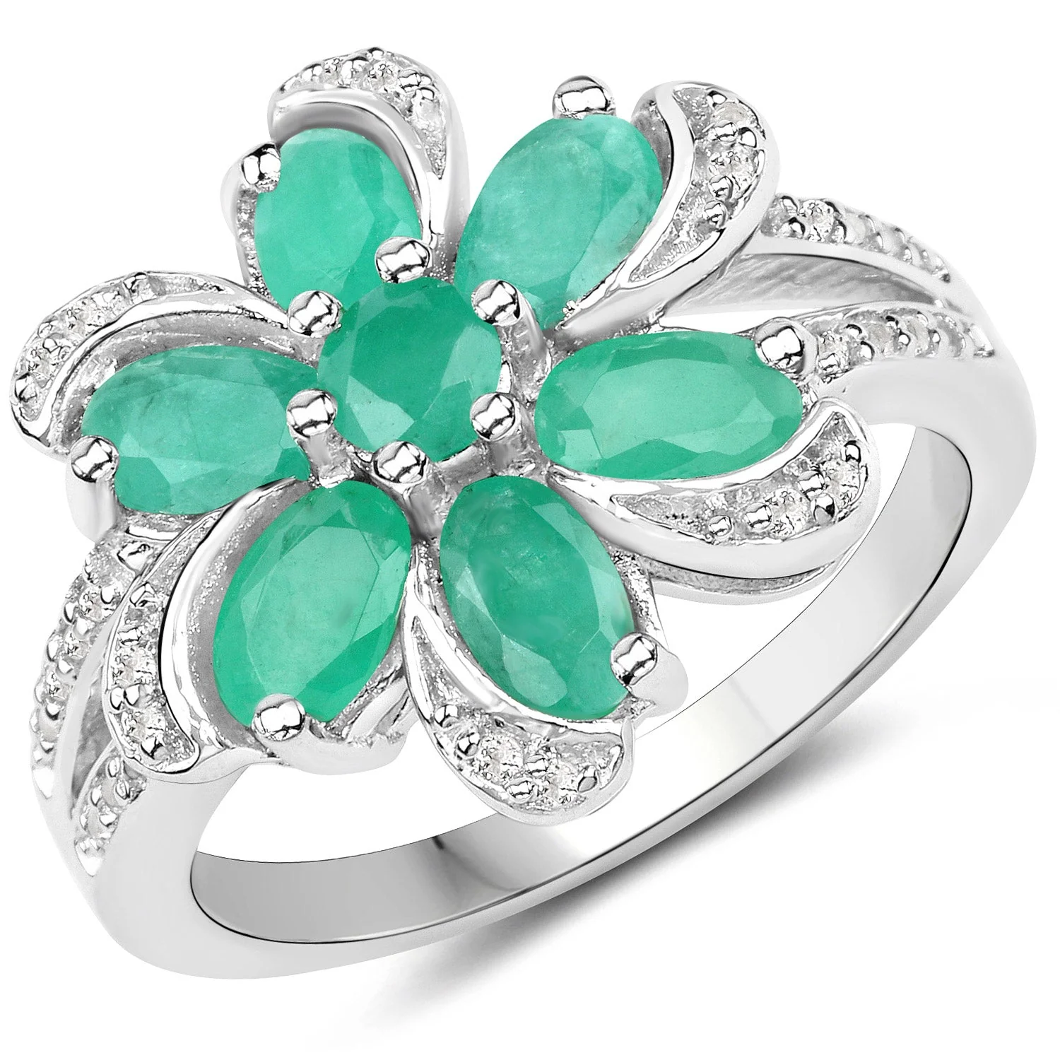 7.84 Carat Genuine Emerald and White Topaz .925 Sterling Silver 3 Piece Jewelry Set (Ring, Earrings, and Pendant w/ Chain) - Image 3