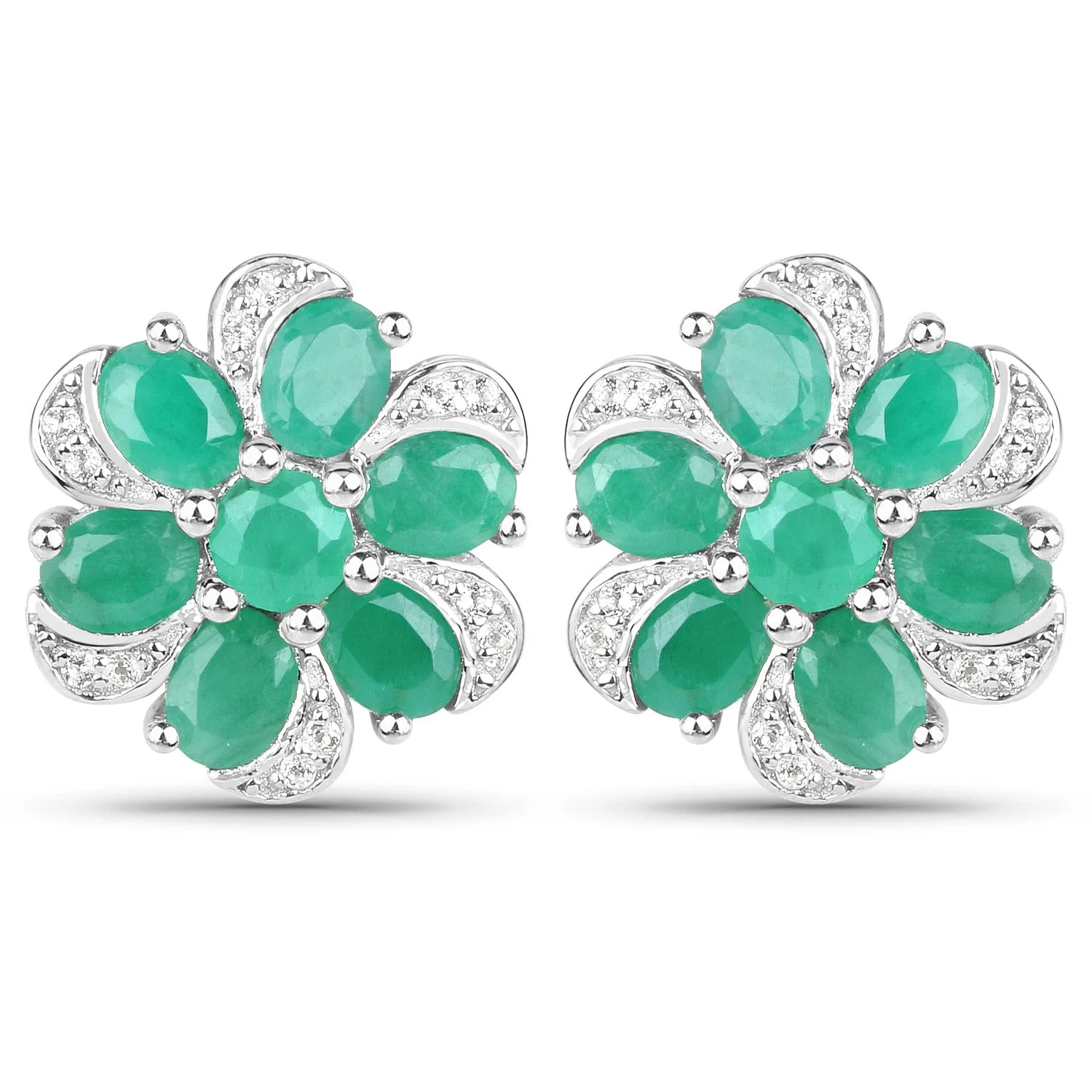 7.84 Carat Genuine Emerald and White Topaz .925 Sterling Silver 3 Piece Jewelry Set (Ring, Earrings, and Pendant w/ Chain) - Image 5