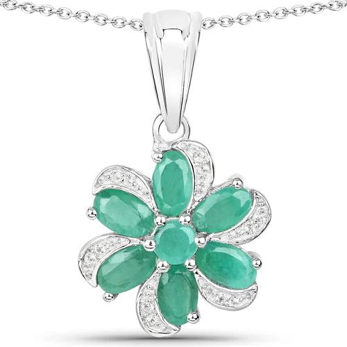 7.84 Carat Genuine Emerald and White Topaz .925 Sterling Silver 3 Piece Jewelry Set (Ring, Earrings, and Pendant w/ Chain) - Image 8