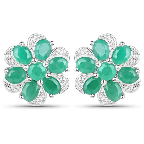 7.84 Carat Genuine Emerald and White Topaz .925 Sterling Silver 3 Piece Jewelry Set (Ring, Earrings, and Pendant w/ Chain) - Image 9