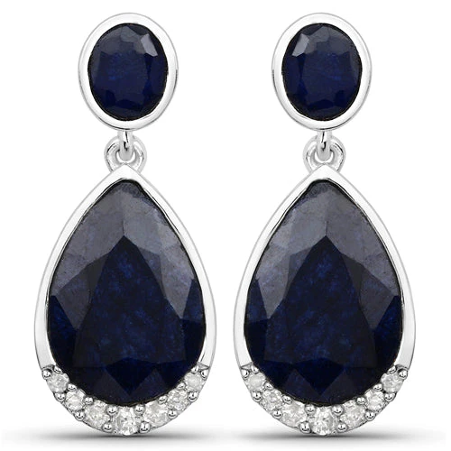 7.90 Carat Dyed Sapphire and White Diamond .925 Sterling Silver Earrings - Image 2
