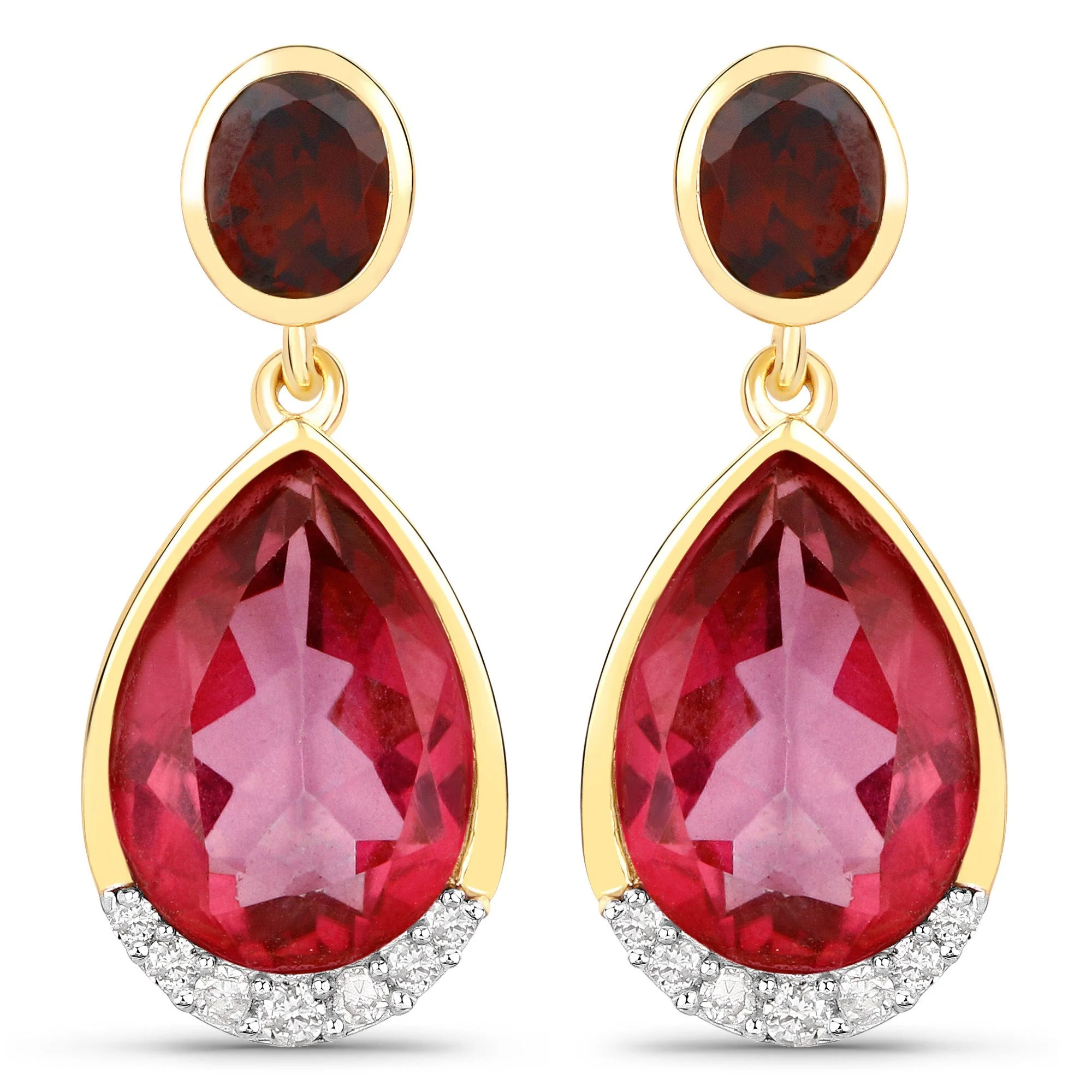 7.98 Carat Genuine Pink Topaz, Rhodolite Garnet and White Diamond .925 Sterling Silver Earrings