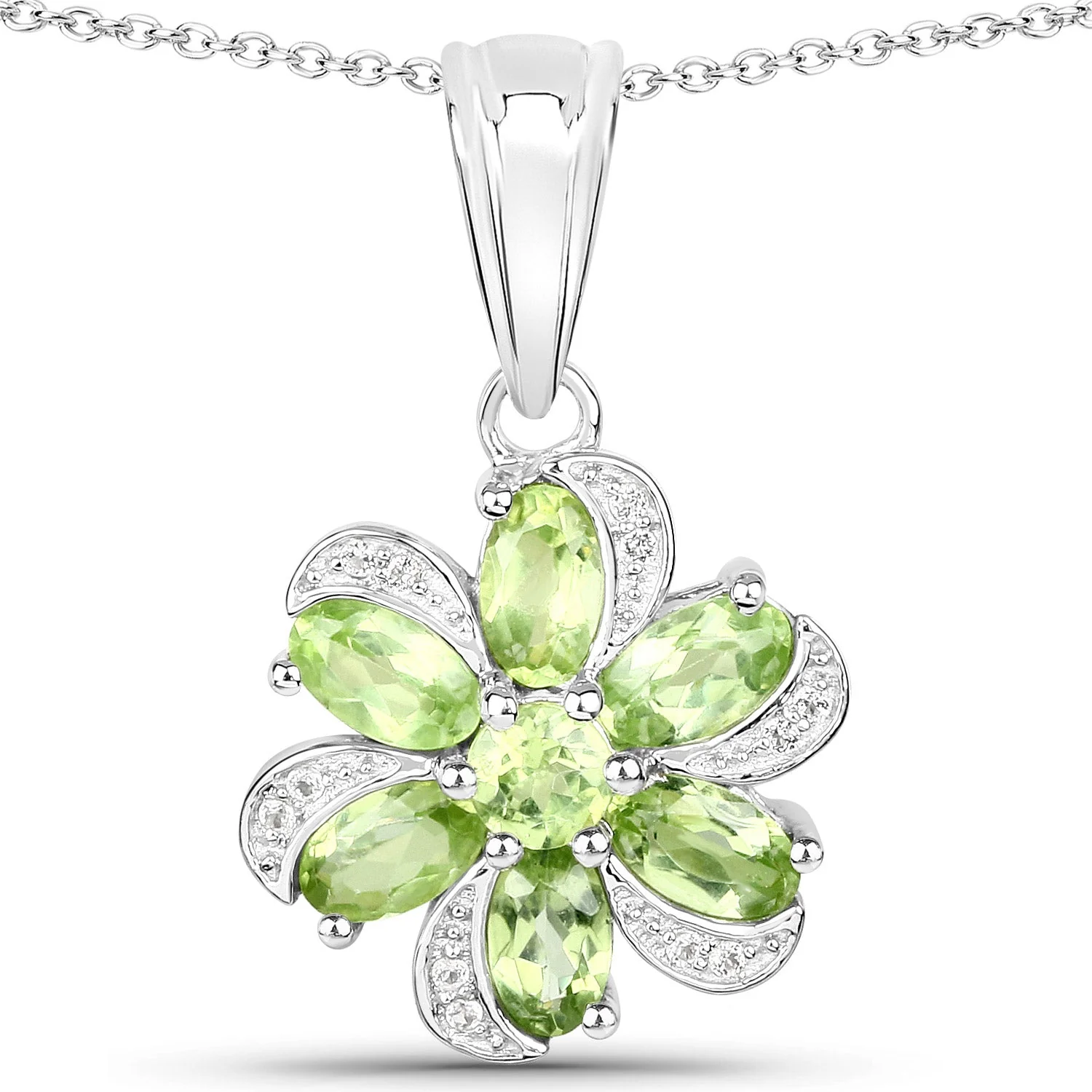 8.04 Carat Genuine Peridot and White Topaz .925 Sterling Silver 3 Piece Jewelry Set (Ring, Earrings, and Pendant w/ Chain) - Image 3