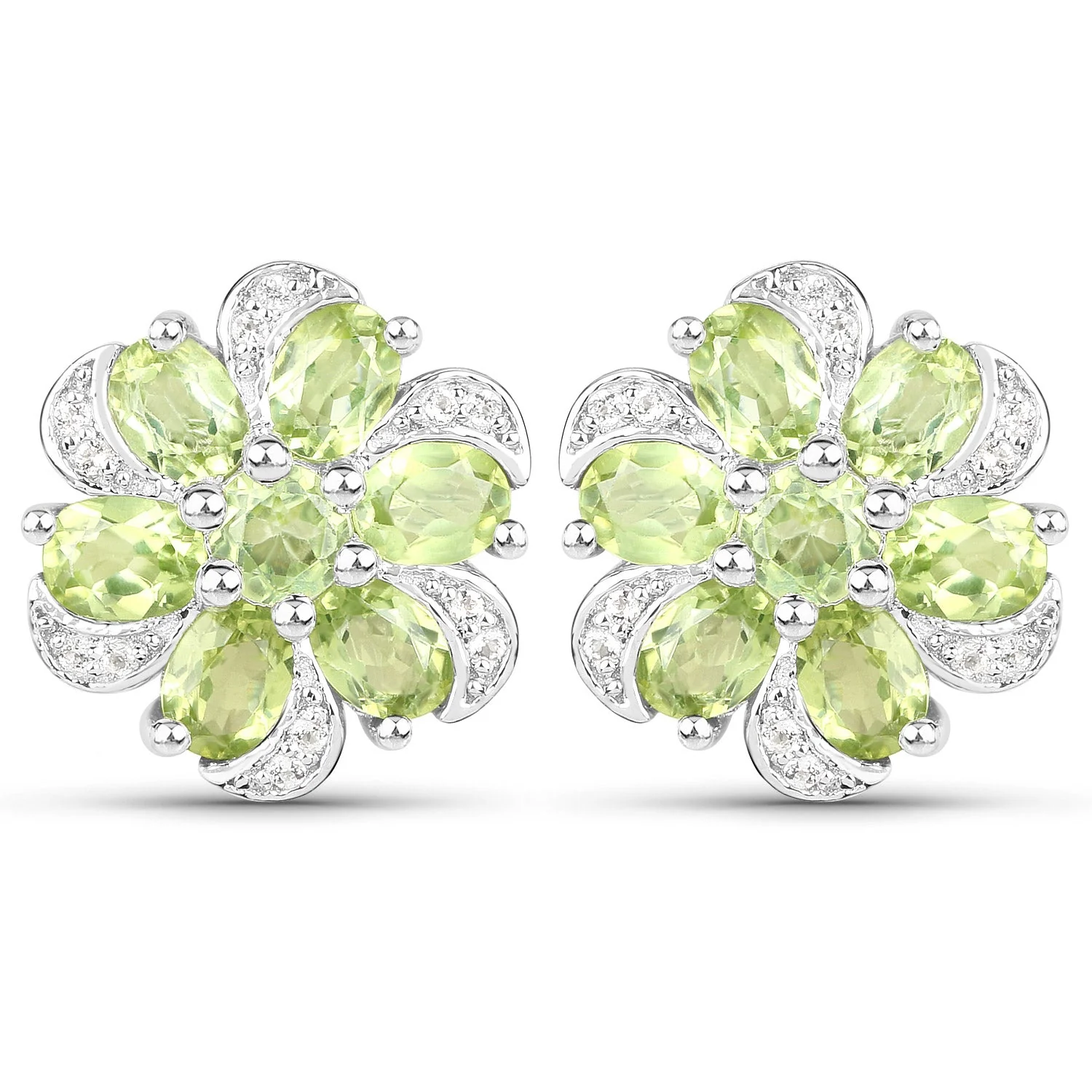 8.04 Carat Genuine Peridot and White Topaz .925 Sterling Silver 3 Piece Jewelry Set (Ring, Earrings, and Pendant w/ Chain) - Image 4
