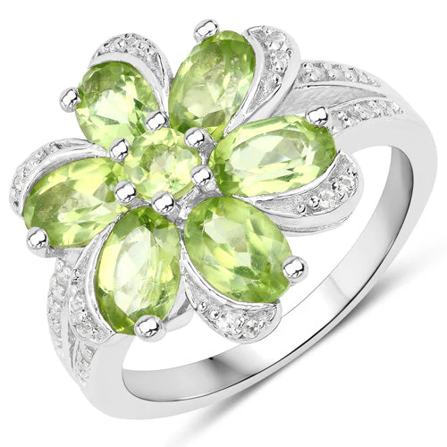 8.04 Carat Genuine Peridot and White Topaz .925 Sterling Silver 3 Piece Jewelry Set (Ring, Earrings, and Pendant w/ Chain) - Image 6