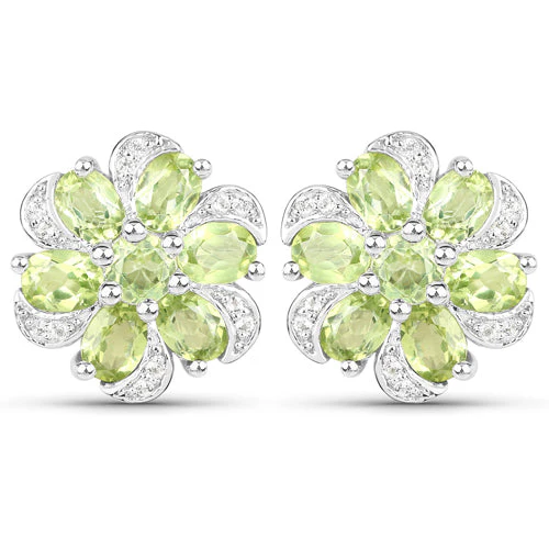 8.04 Carat Genuine Peridot and White Topaz .925 Sterling Silver 3 Piece Jewelry Set (Ring, Earrings, and Pendant w/ Chain) - Image 8