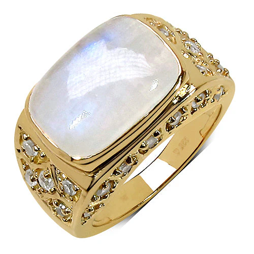 8.08 Carat Genuine White Rainbow Moonstone and White Topaz .925 Sterling Silver Ring - Image 2