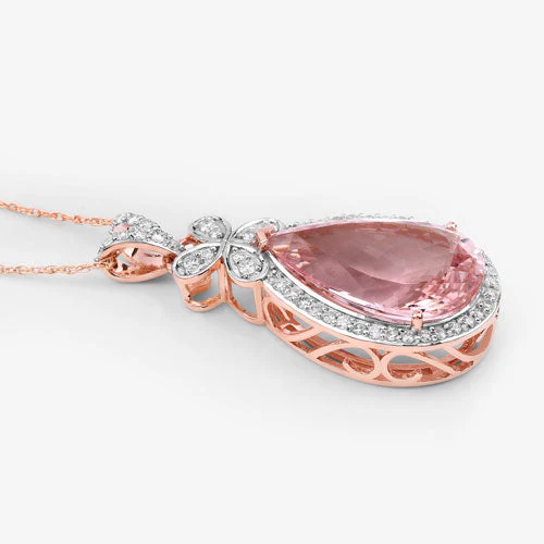 8.14 Carat Genuine Morganite and White Diamond 14K Rose Gold Pendant - Image 11