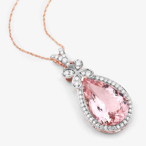 8.14 Carat Genuine Morganite and White Diamond 14K Rose Gold Pendant - Image 13
