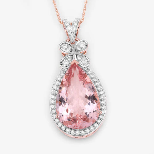 8.14 Carat Genuine Morganite and White Diamond 14K Rose Gold Pendant - Image 15