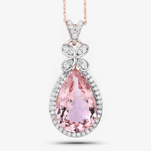 8.14 Carat Genuine Morganite and White Diamond 14K Rose Gold Pendant - Image 17