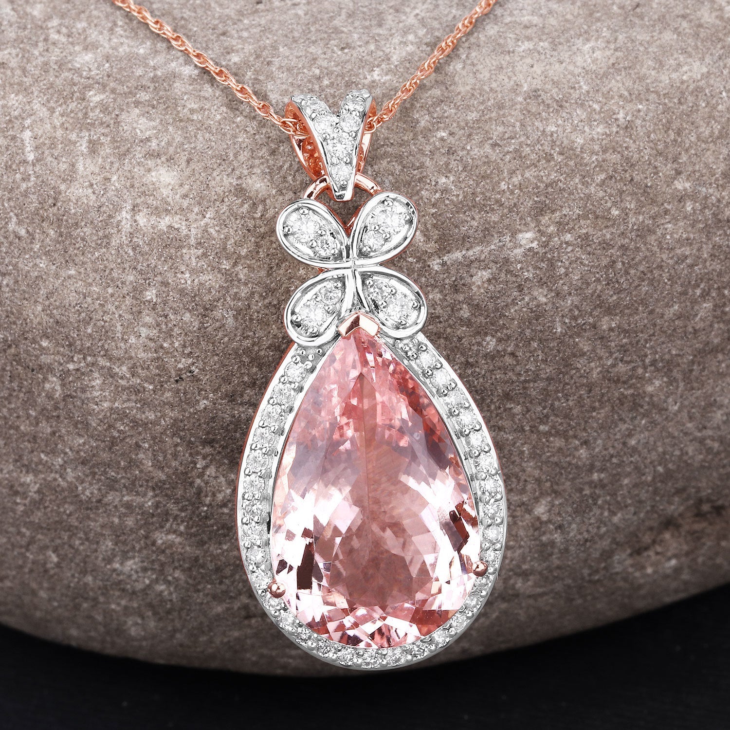 8.14 Carat Genuine Morganite and White Diamond 14K Rose Gold Pendant - Image 4