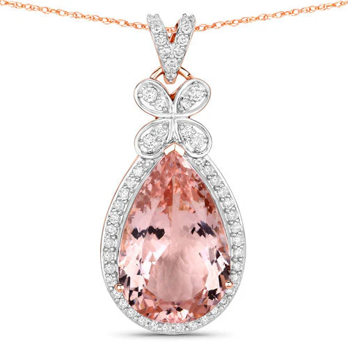 8.14 Carat Genuine Morganite and White Diamond 14K Rose Gold Pendant - Image 5