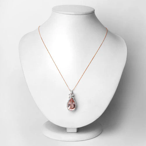 8.14 Carat Genuine Morganite and White Diamond 14K Rose Gold Pendant - Image 6