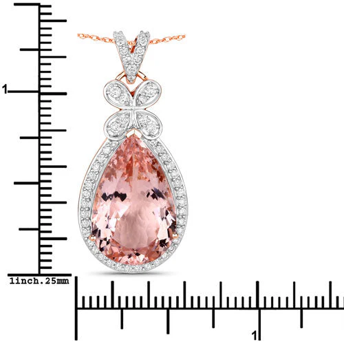8.14 Carat Genuine Morganite and White Diamond 14K Rose Gold Pendant - Image 7