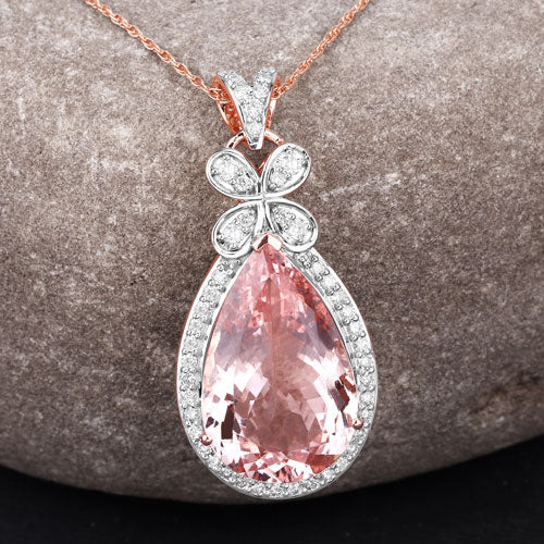 8.14 Carat Genuine Morganite and White Diamond 14K Rose Gold Pendant - Image 8