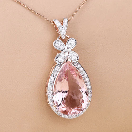 8.14 Carat Genuine Morganite and White Diamond 14K Rose Gold Pendant - Image 9