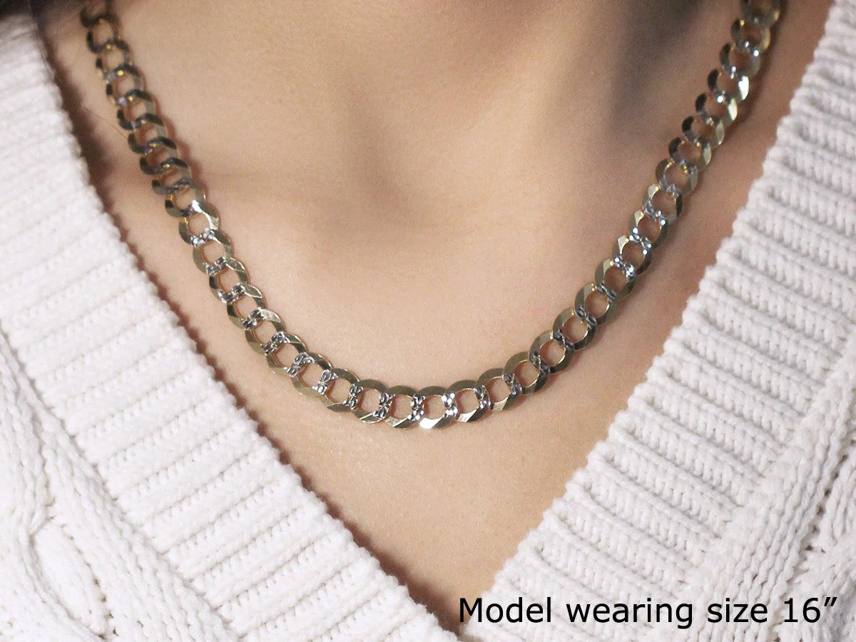 8.2 mm 14k Two Tone Gold Pave Curb Chain - Image 11
