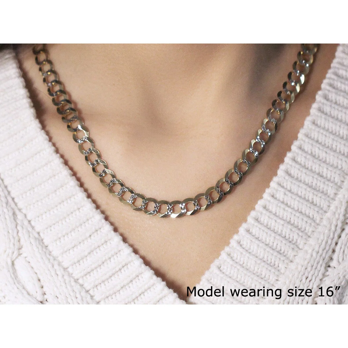 8.2 mm 14k Two Tone Gold Pave Curb Chain - Image 4