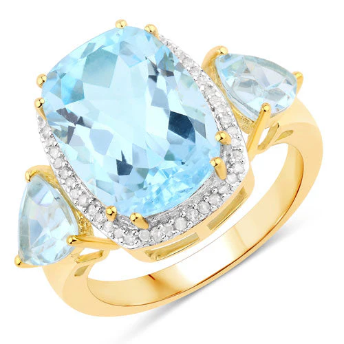 8.23 Carat Genuine Blue Topaz and White Diamond .925 Sterling Silver Ring - Image 2