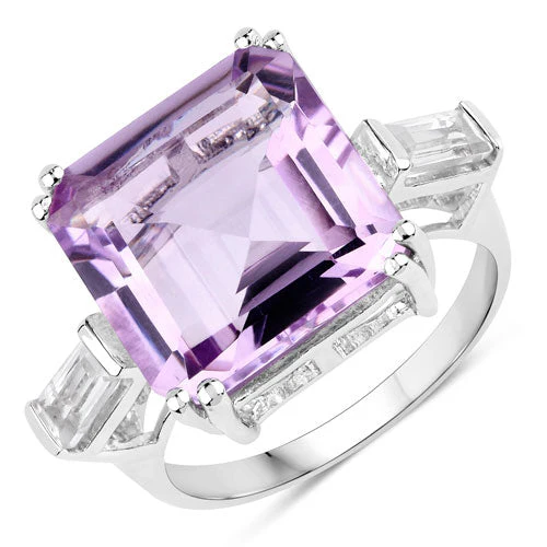 8.30 Carat Genuine Pink Amethyst and White Topaz .925 Sterling Silver Ring - Image 2