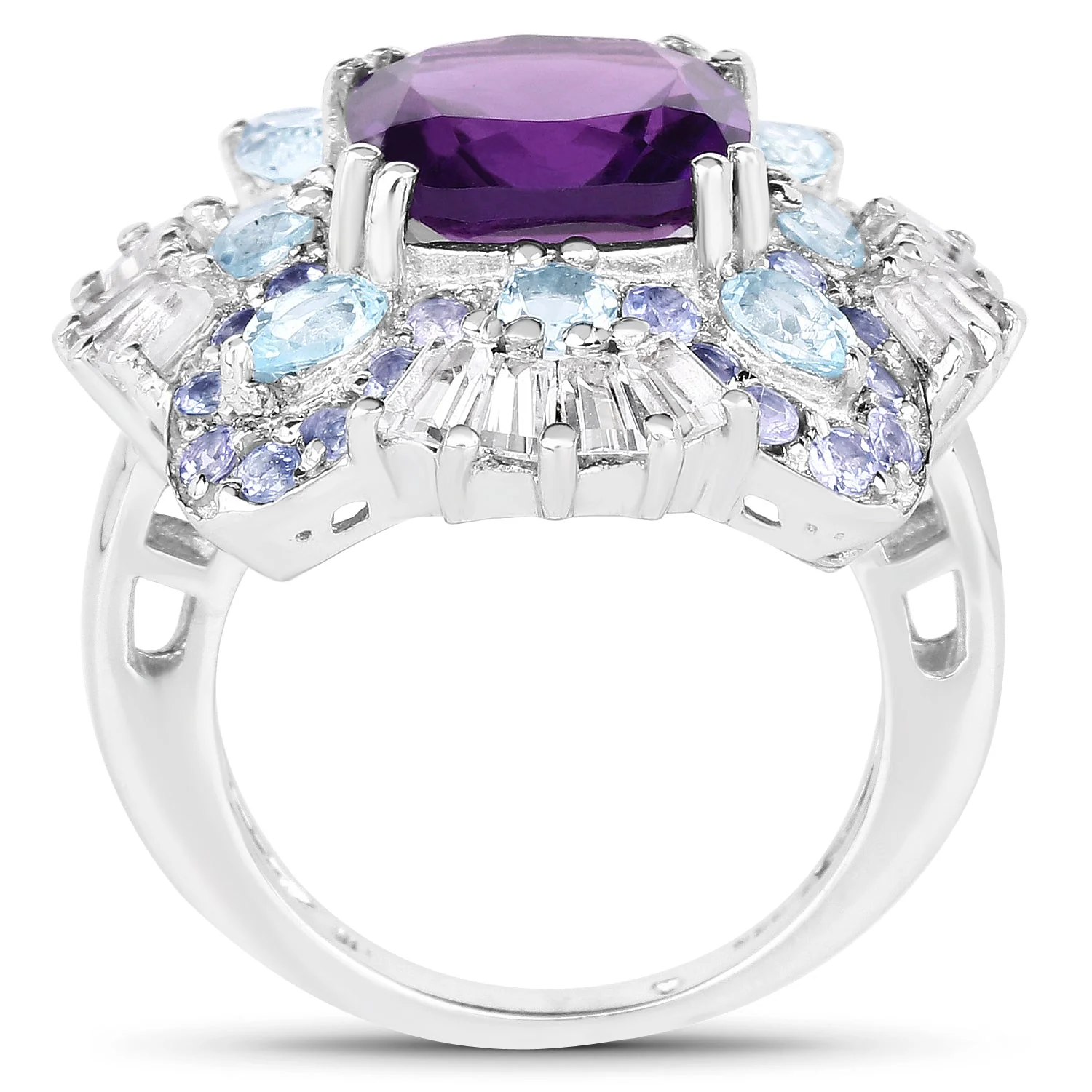 8.38 Carat Genuine Multi Stones .925 Sterling Silver Ring - Image 2
