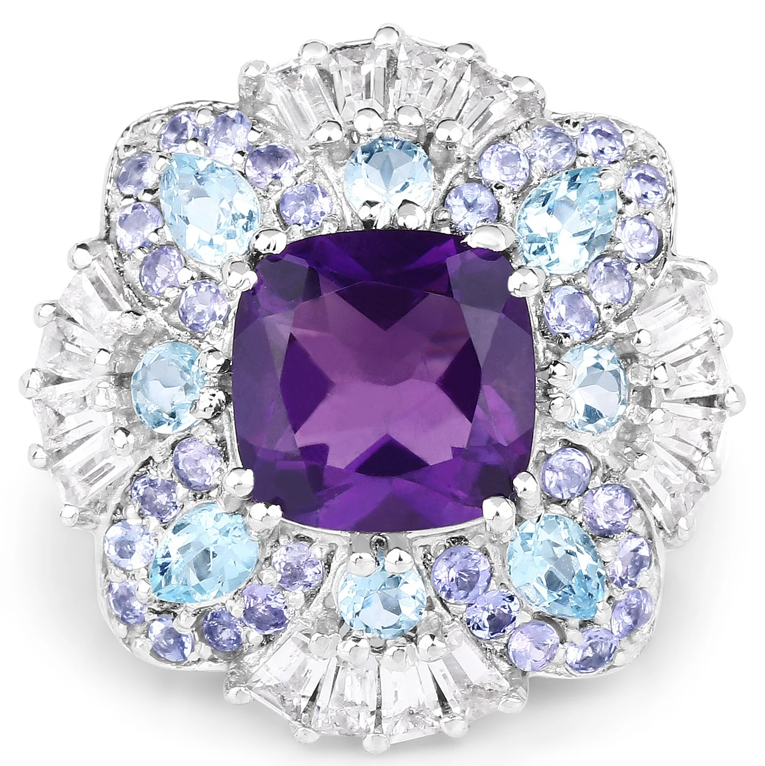 8.38 Carat Genuine Multi Stones .925 Sterling Silver Ring - Image 3