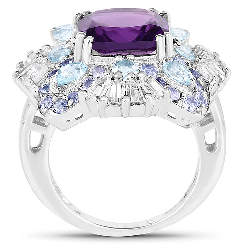 8.38 Carat Genuine Multi Stones .925 Sterling Silver Ring - Image 5