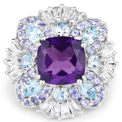 8.38 Carat Genuine Multi Stones .925 Sterling Silver Ring - Image 6