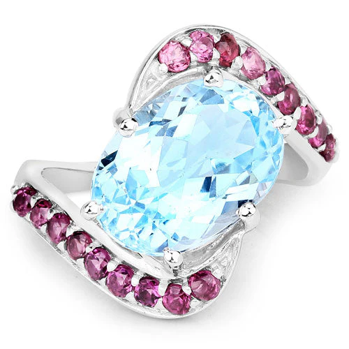 8.40 Carat Genuine Blue Topaz and Rhodolite .925 Sterling Silver Ring - Image 6