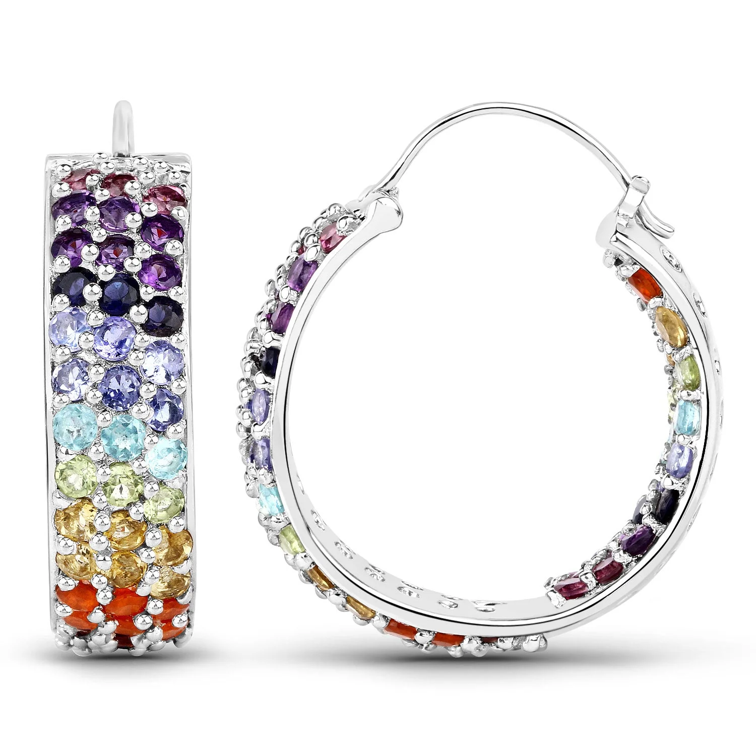 8.79 Carat Genuine Multi Stones .925 Sterling Silver Earrings - Image 2