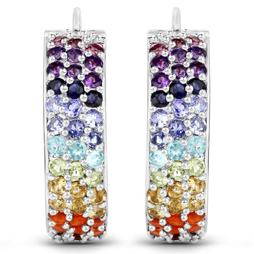 8.79 Carat Genuine Multi Stones .925 Sterling Silver Earrings - Image 4