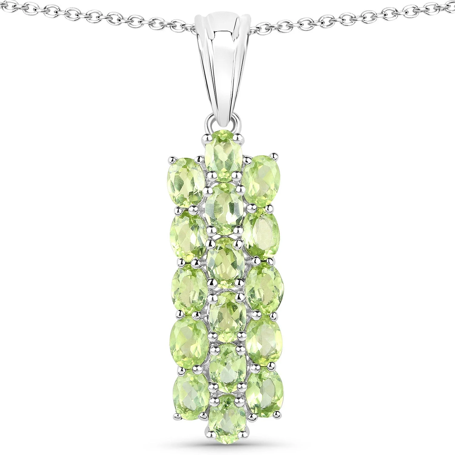 8.84 Carat Genuine Peridot .925 Sterling Silver 3 Piece Jewelry Set (Ring, Earrings, and Pendant w/ Chain) - Image 3