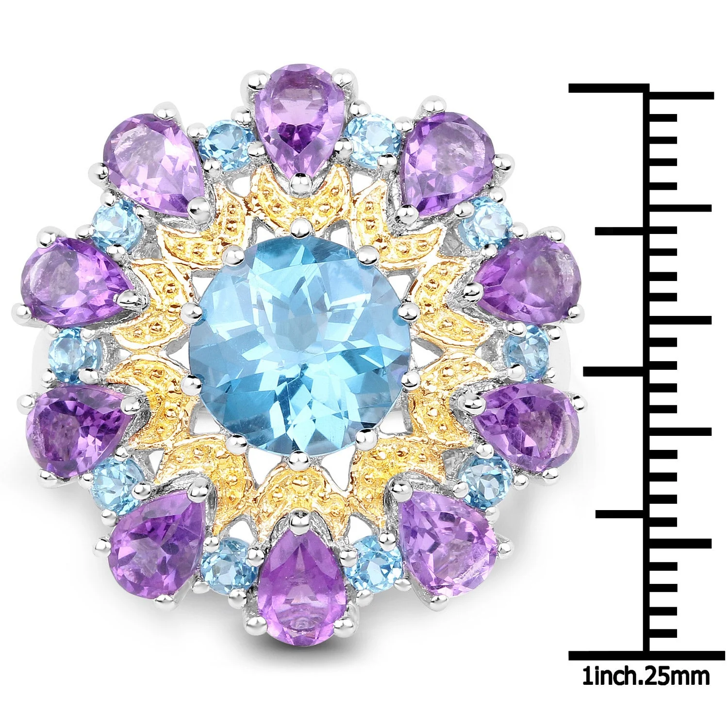8.86 Carat Genuine London Blue Topaz and Amethyst .925 Sterling Silver Ring - Image 3
