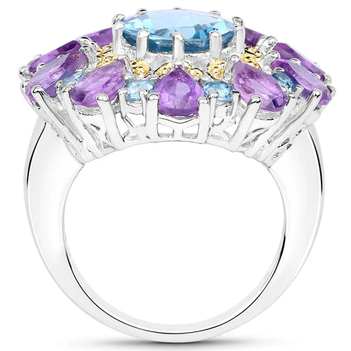8.86 Carat Genuine London Blue Topaz and Amethyst .925 Sterling Silver Ring - Image 5