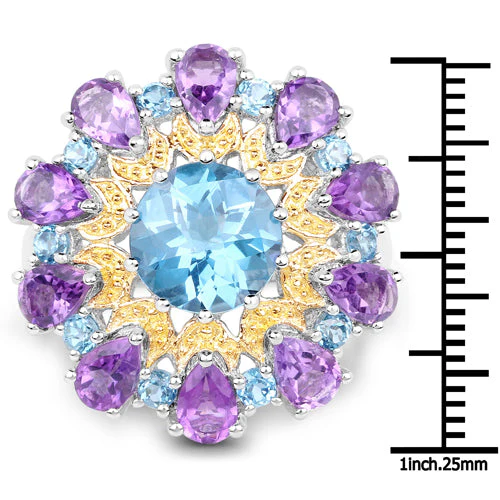 8.86 Carat Genuine London Blue Topaz and Amethyst .925 Sterling Silver Ring - Image 6