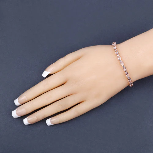 8.95 Carat Genuine Morganite and White Diamond 14K Rose Gold Bracelet - Image 11